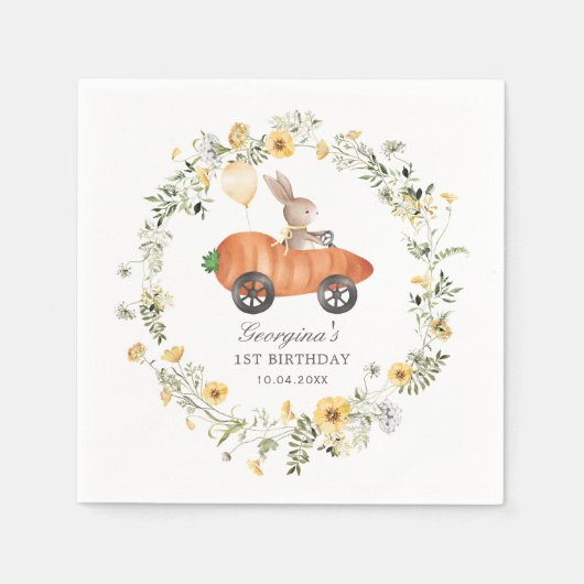 Wildbloem Bunny Rabbit Riding Carrot Car Servet (Voorkant)