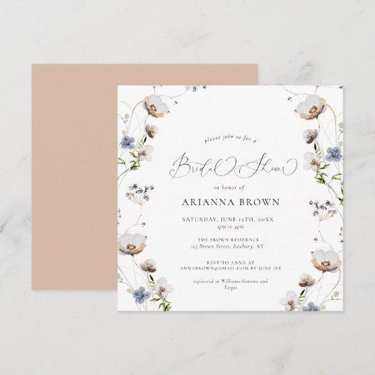 Wildbloem Calligrafie Bridal Shower Invitation Kaart (Voorkant / Achterkant)