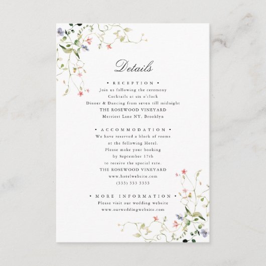 Wildbloem Elegante Moderne Tuin Bloemen Bruiloft Informatiekaartje (Voorkant)