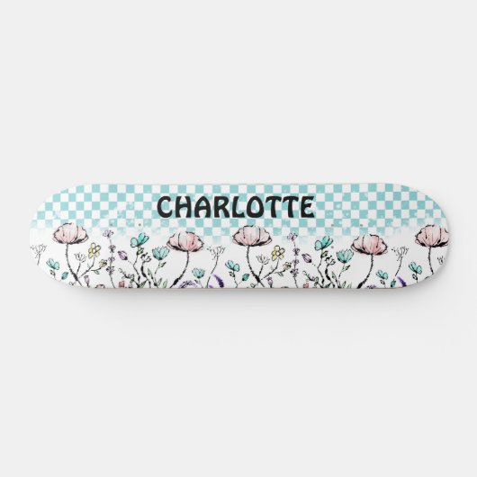 Wildbloem en geruit patroon skateboard (Horizontaal)