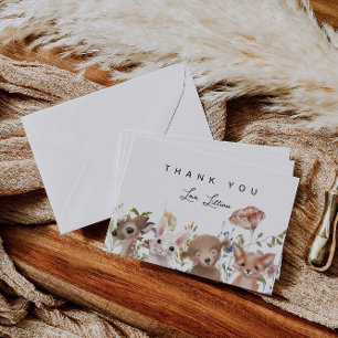 Wildbloem en Woodland Animals Baby shower Bedankkaart