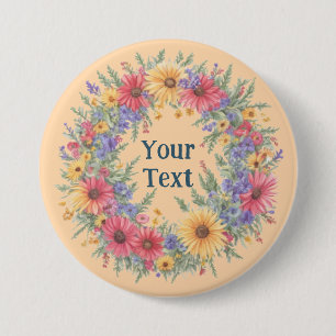 Wildbloem geïnspireerd Floral Wreath revers access Ronde Button 7,6 Cm