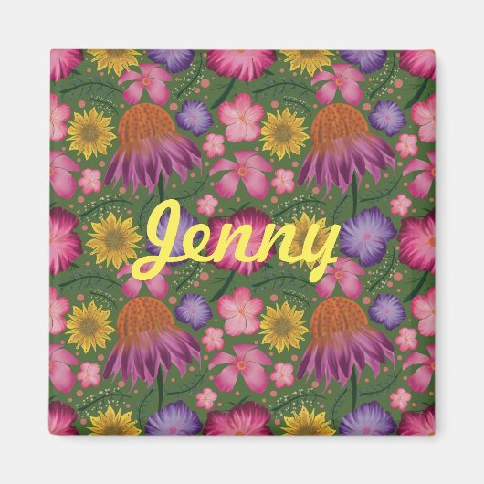 Wildbloem Groene Floral, gepersonaliseerd Magneet (Voorkant)