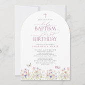 Wildbloem Heilige Doop & 1e Verjaardag Roze Script Kaart (Voorkant)