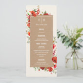 Wildbloem papaver Cardstock Weddenschap Menu (Staand voorkant)