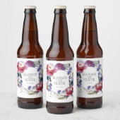 Wildbloem Peony Floral met veren | Weddenschap Bier Etiket (Flessen)