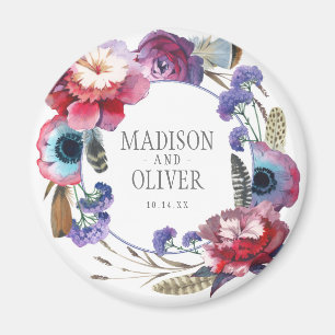 Wildbloem Peony Floral met veren Weddenschap Magneet