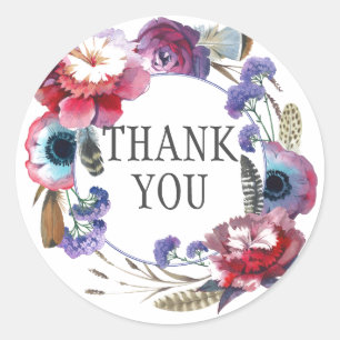 Wildbloem Pioen Bloemen met Veren   Dank u Ronde Sticker