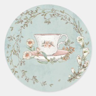 Wildbloem Tea Party Ronde Sticker