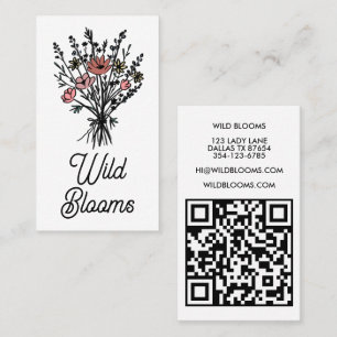 Wildbloemboeket Rustiek Minimale Bloemen QR code Visitekaartje