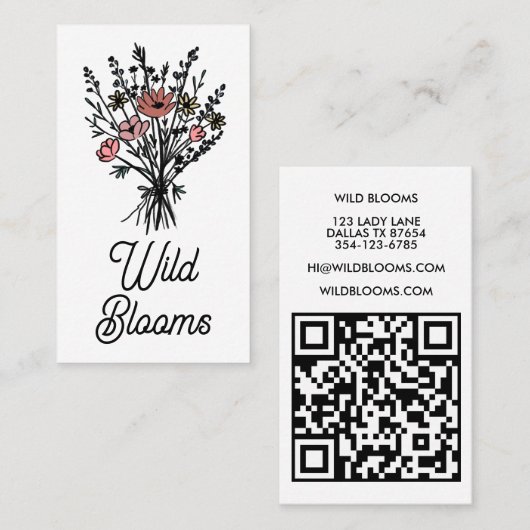 Wildbloemboeket Rustiek Minimale Bloemen QR code Visitekaartje (Voorkant / Achterkant)