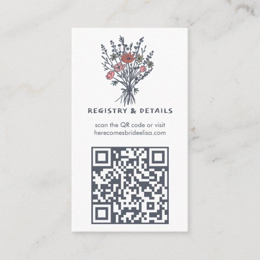 Wildbloemboeket rustieke grillige QR-code bruids Informatiekaartje (Voorkant)