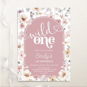 Wildbloemen 1e verjaardag Wild One Blush Pink Kaart