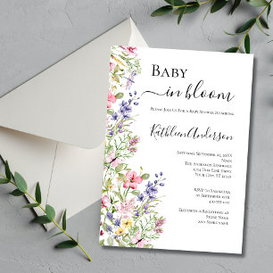 Wildbloemen Baby in bloei roze Paarse Baby shower Kaart