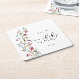 Wildbloemen Baby shower Vierkante Kartonnen Onderzetter