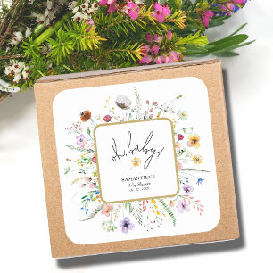 Wildbloemen Baby shower Vierkante Sticker