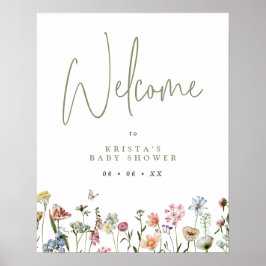 Wildbloemen Baby shower Welkom Poster