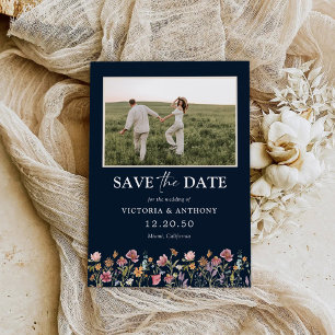 Wildbloemen Bewaar de datum met Foto Platte Kaart