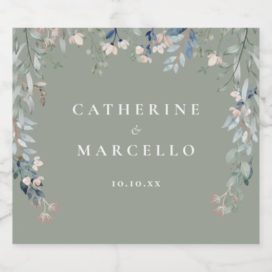 Wildbloemen Bloemen Cascade Sage Groene Bruiloft Bier Etiket (Enkel label)