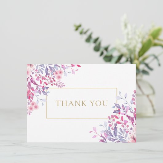 Wildbloemen bloemenelegant goud geometrisch bedankkaart (Staand voorkant)