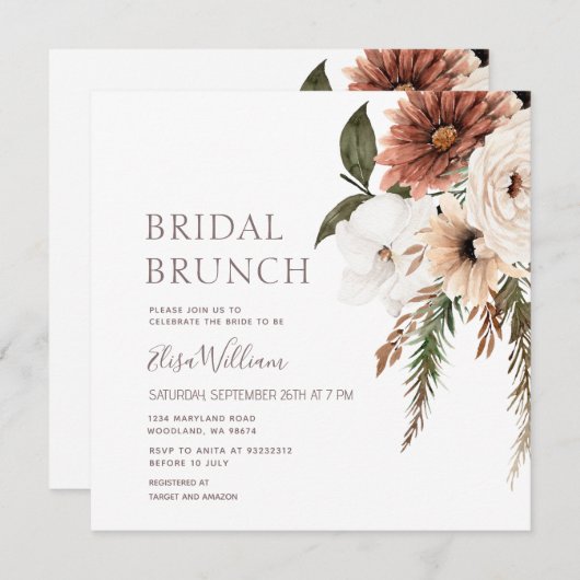 Wildbloemen Boho Bridal Brunch uitnodiging (Voorkant / Achterkant)