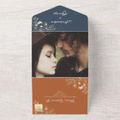 Wildbloemen Boho verbrand Oranje huwelijk All In One Uitnodiging (Buitenkant)