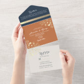 Wildbloemen Boho verbrand Oranje huwelijk All In One Uitnodiging (Afscheurbaar)