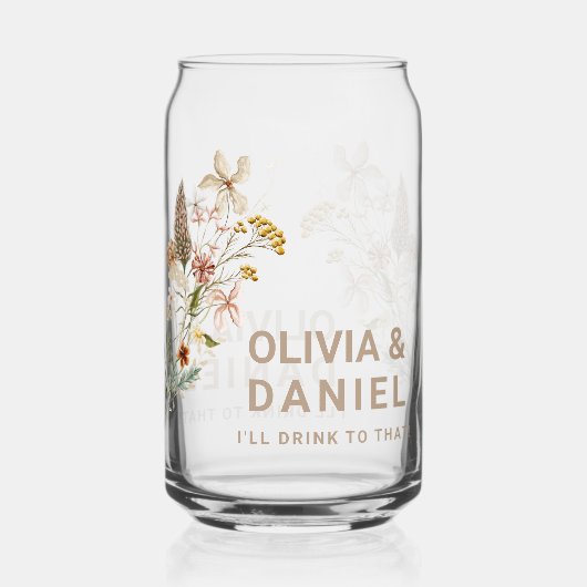 Wildbloemen bruiloft kopjes blikvorm glas (Voorkant)