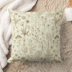 Wildbloemen collage/ beige en sepia kussen