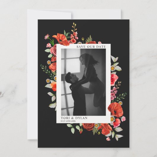 Wildbloemen Donkere bruiloft foto sparen de datum Save The Date (Voorkant)