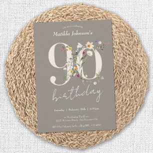 Wildbloemen Elegant Bloemen 90ste Verjaardagsfeest Kaart