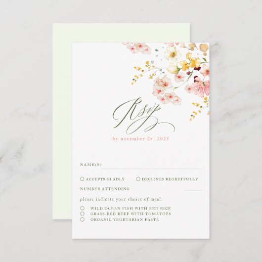 Wildbloemen Elegante bruiloft RSVP (Voorkant / Achterkant)