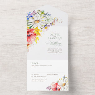 Wildbloemen Elegante Vibrant Zomer Bruiloft All In One Uitnodiging