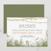 wildbloemen en hangende lichten bewaren de datumka save the date (Voorkant / Achterkant)