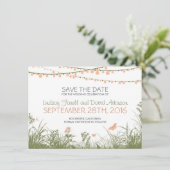 wildbloemen en hangende lichten bewaren de datumka save the date (Staand voorkant)