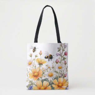 Wildbloemen en honingbijen Waterverf Draagtas
