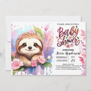 Wildbloemen en Sloth Baby shower Kaart