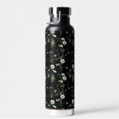Wildbloemen en vlinders op zwart waterfles (Rechts)