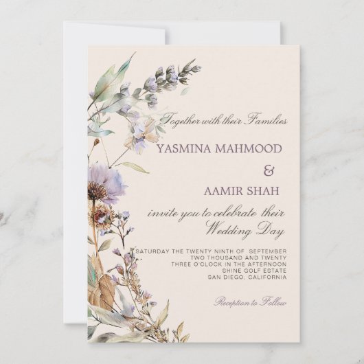 Wildbloemen Floral Moderne bruiloft Kaart (Voorkant)