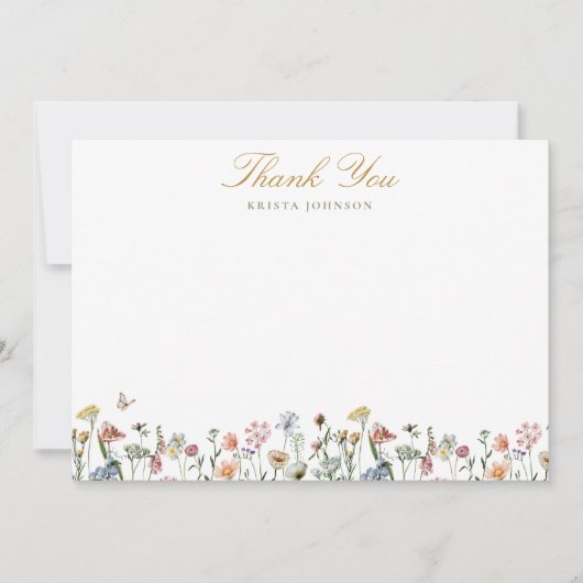  Wildbloemen Gold Script Aangepast Bedankkaart (Voorkant)