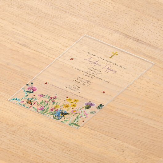 Wildbloemen Grieks-orthodox doopsel Acryl Uitnodigingen (Laagn)
