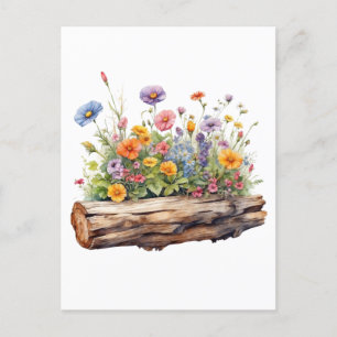 Wildbloemen groeien op de Wooden Log Natuur Briefkaart
