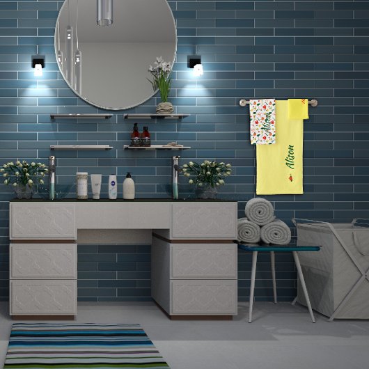 Wildbloemen groen wit rood naam bad handdoek