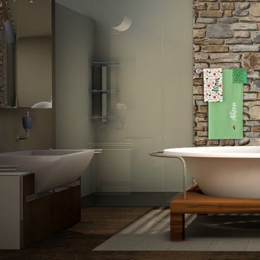 Wildbloemen groen wit rood naam bad handdoek