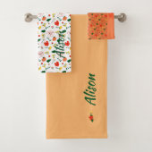 Wildbloemen groen wit rood naam badhanddoek set bad handdoek (Insitu)