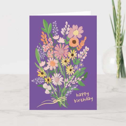 Wildbloemen Handgeschilderd Gouache Gelukkige Verj Kaart (Voorkant)