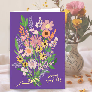 Wildbloemen Handgeschilderd Gouache Gelukkige Verj Kaart