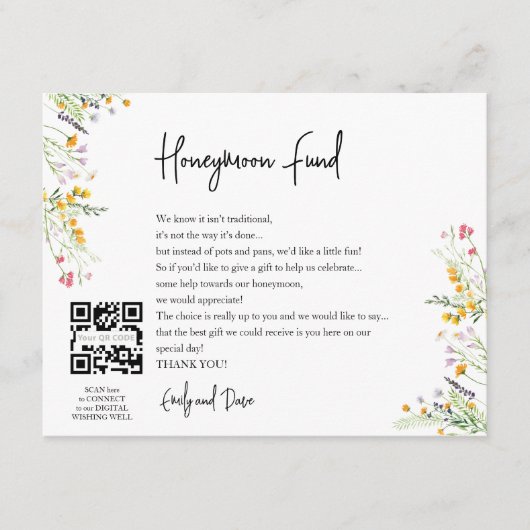 Wildbloemen Honeymoon wenst QR CODE Informatiekaartje (Voorkant)