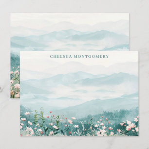 Wildbloemen in Blush Pink Waterverf gepersonalisee Notitiekaartje
