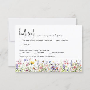 Wildbloemen kleurrijke bruiloft RSVP Kaart